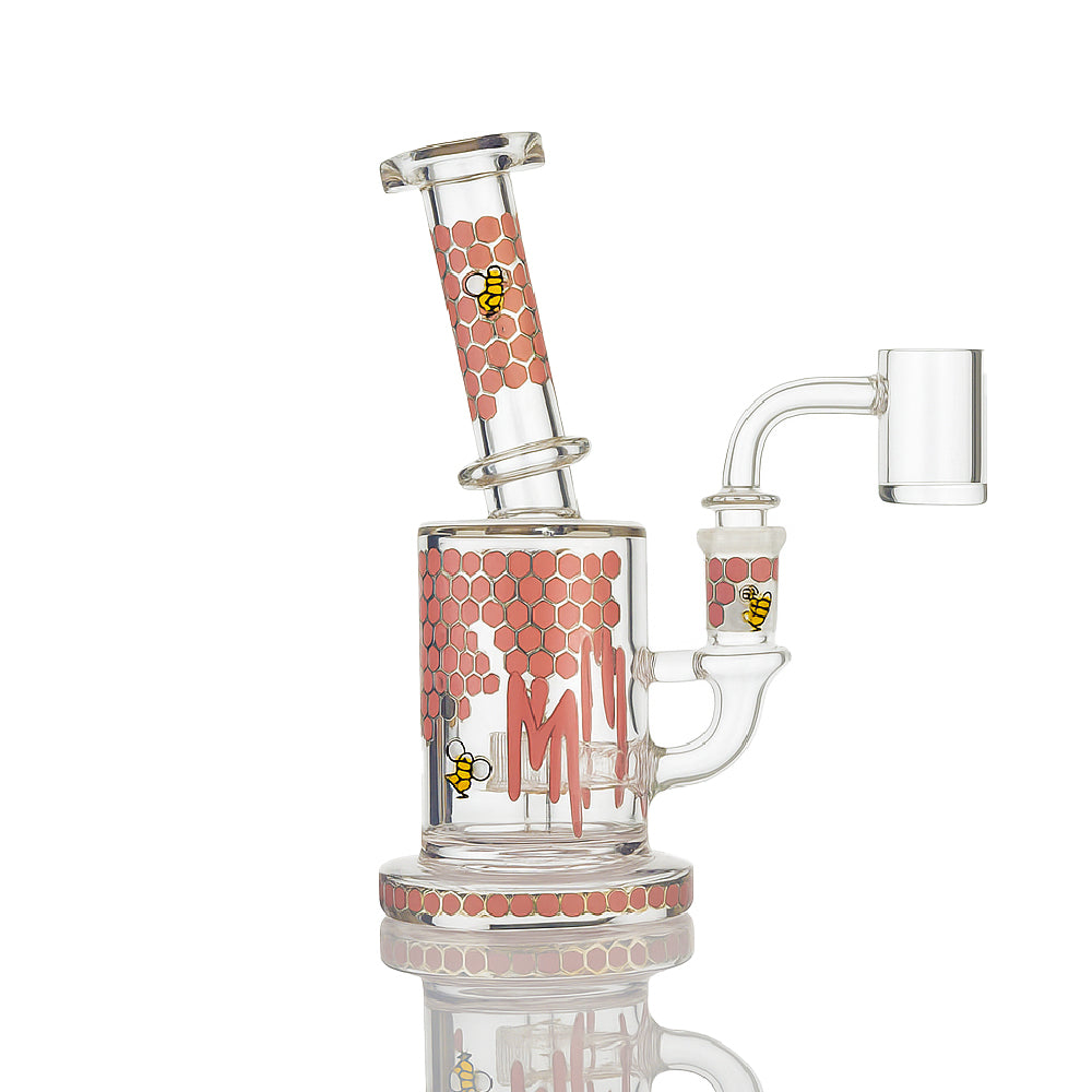 7" Honeycomb Bee Dab Rig – 14mm Quartz Banger, Honey Drip Decals, 5 Colors - Croia Glass