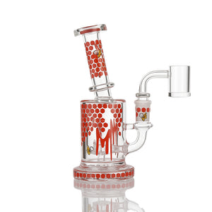 7" Honeycomb Bee Dab Rig – 14mm Quartz Banger, Honey Drip Decals, 5 Colors - Croia Glass