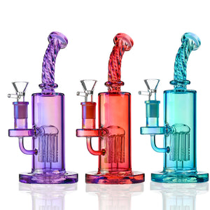 9“ iridescent Spiral Bong - Tree Perc, Bent Neck - Croia Glass