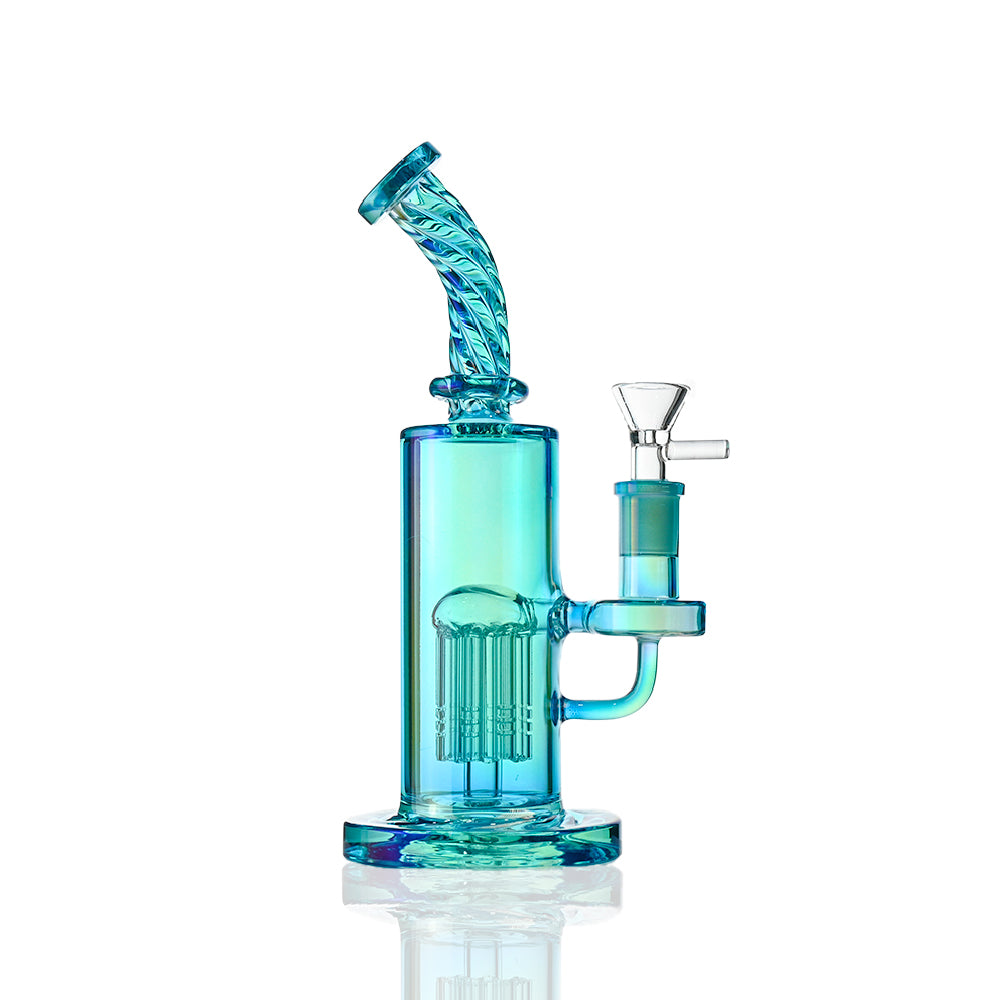 9“ iridescent Spiral Bong - Tree Perc, Bent Neck - Croia Glass