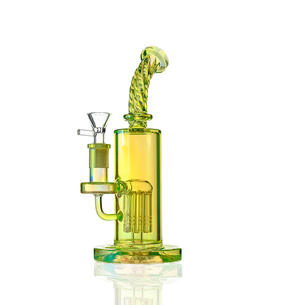 9“ iridescent Spiral Bong - Tree Perc, Bent Neck - Croia Glass