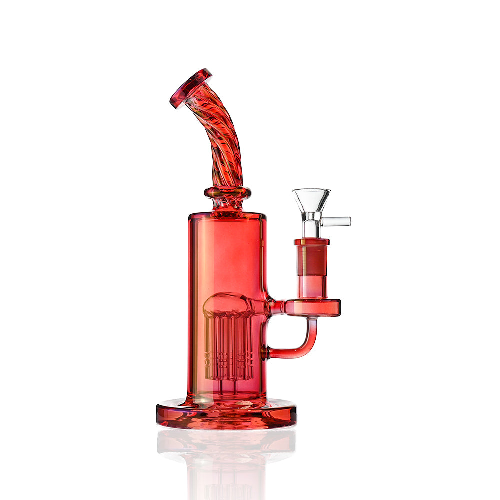 9“ iridescent Spiral Bong - Tree Perc, Bent Neck - Croia Glass