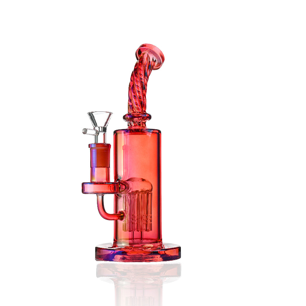 9“ iridescent Spiral Bong - Tree Perc, Bent Neck - Croia Glass