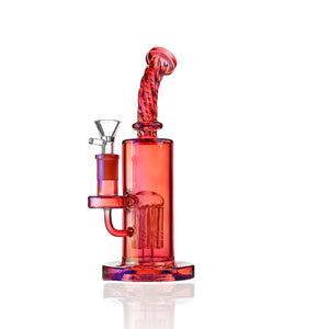 9“ iridescent Spiral Bong - Tree Perc, Bent Neck - Croia Glass
