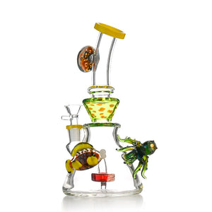 9" Ocean Reef Glass Bong – Hand-Sculpted Fish & Octopus Art, Showerhead Perc - Croia Glass