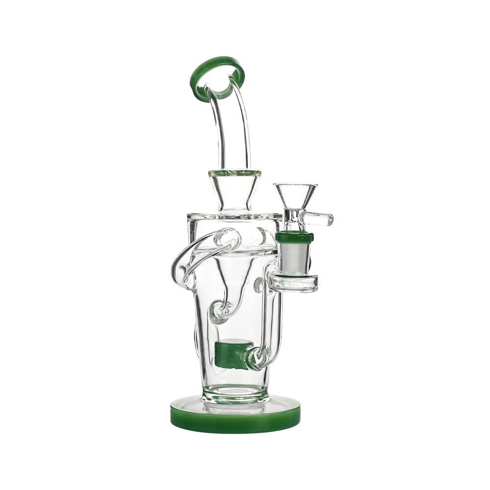 9" Recycler Water Pipe – Showerhead Perc, Dual Loop Recycler, Bent Neck - Croia Glass