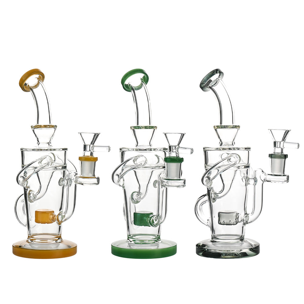 9" Recycler Water Pipe – Showerhead Perc, Dual Loop Recycler, Bent Neck - Croia Glass