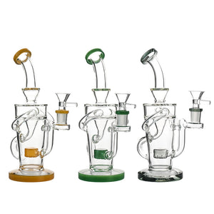 9" Recycler Water Pipe – Showerhead Perc, Dual Loop Recycler, Bent Neck - Croia Glass