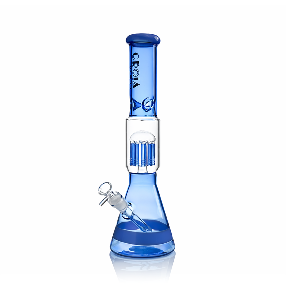 Croia Glass 15 inch blue beaker bong with tree percolator and ice catcher