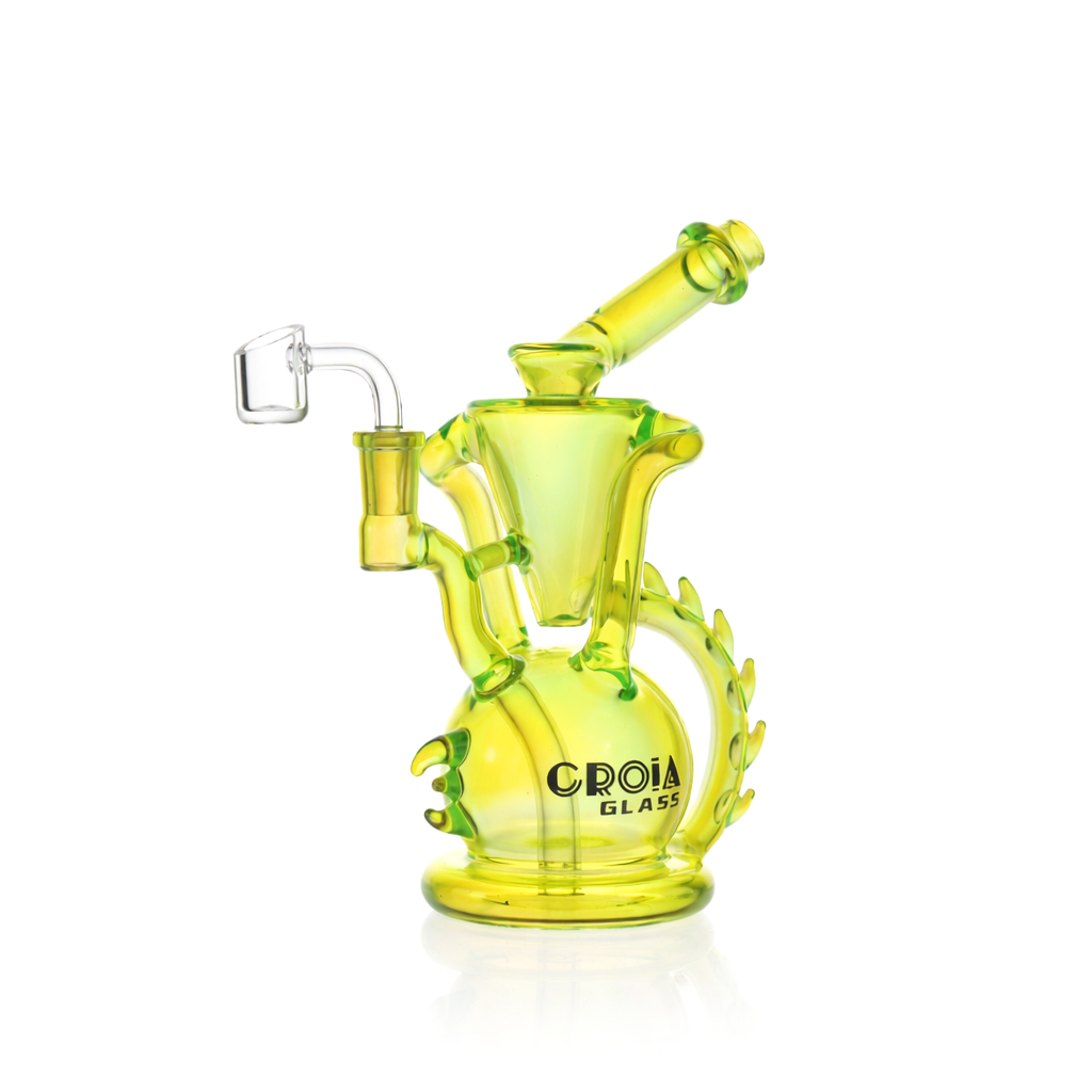 Neon lime dragon recycler dab rig with external return loop