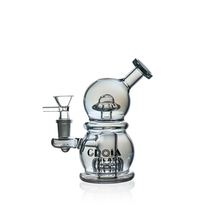 Croia Glass 6 inch electic blue mini egg dab rig with crown perc and splash guard