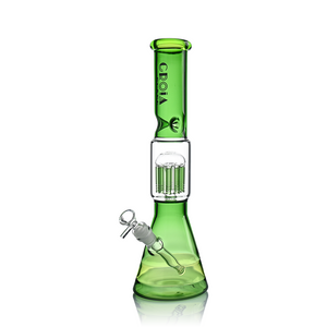 Croia Glass 15 inch green beaker bong with tree percolator and ice catcher