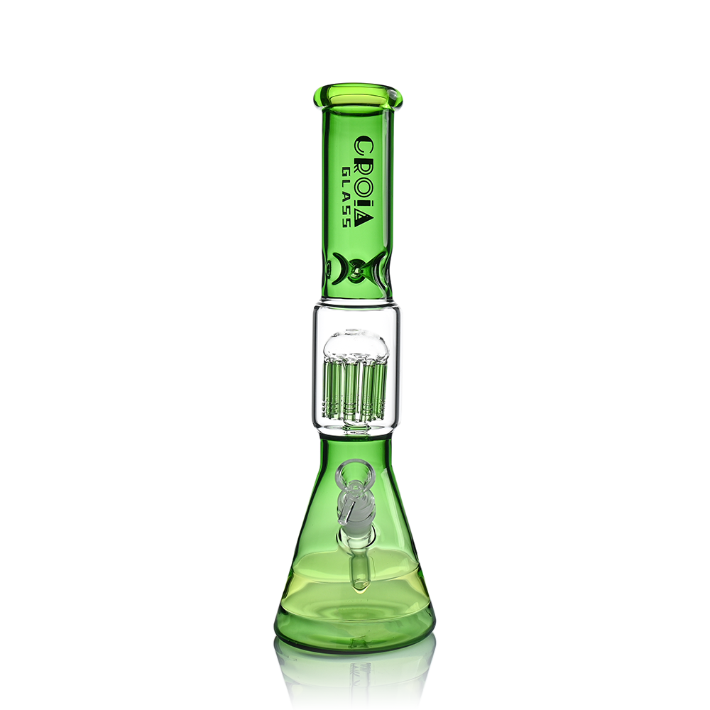 Croia Glass 15 inch green beaker bong with tree percolator and ice catcher