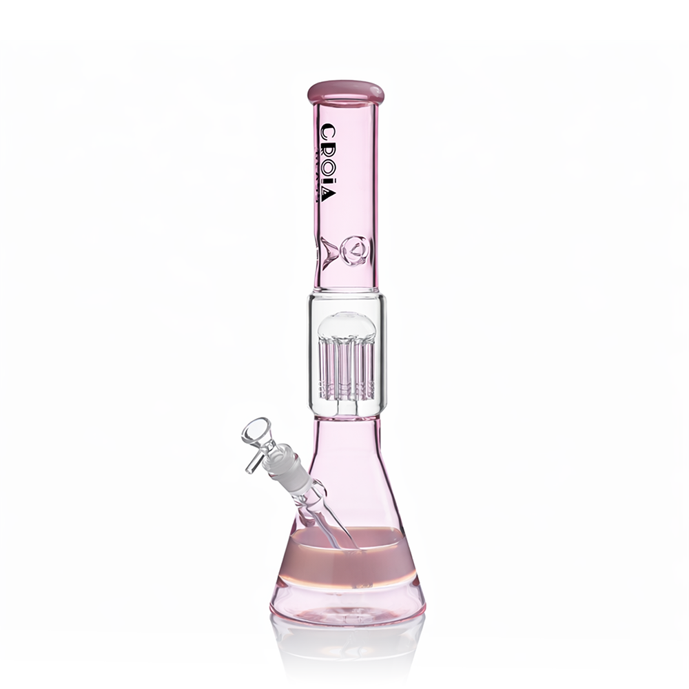 Croia Glass 15 inch pink beaker bong with tree percolator and ice catcher