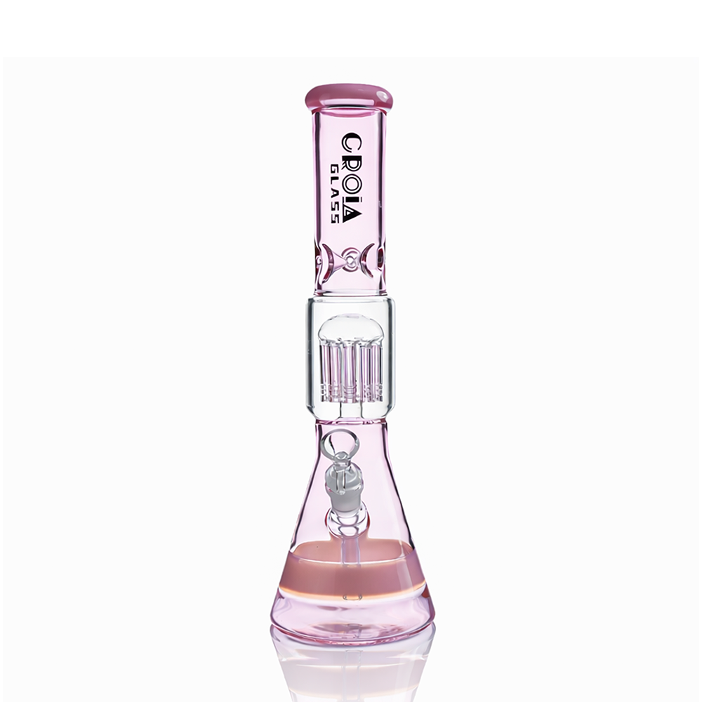 Croia Glass 15 inch pink beaker bong with tree percolator and ice catcher