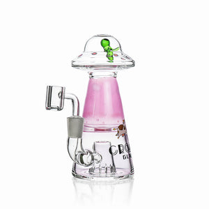 Croia Glass Pink UFO alien dab rig with showerhead perc and quartz banger