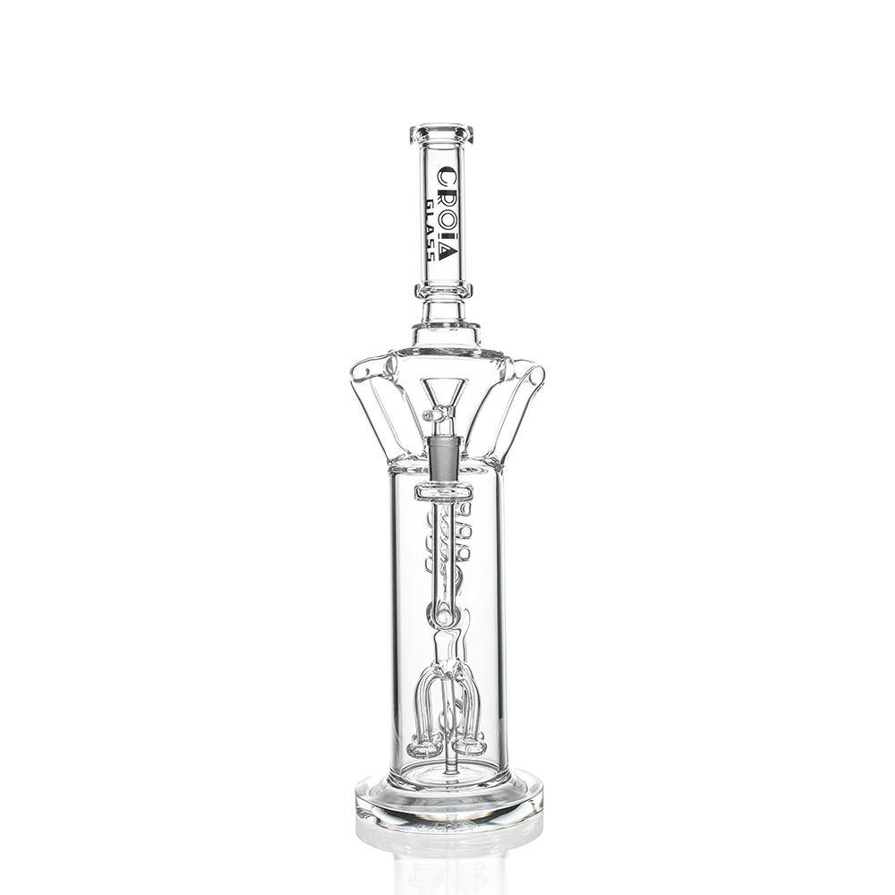 spiral cooling coil inside scientific glass bong for extended smoke cooling